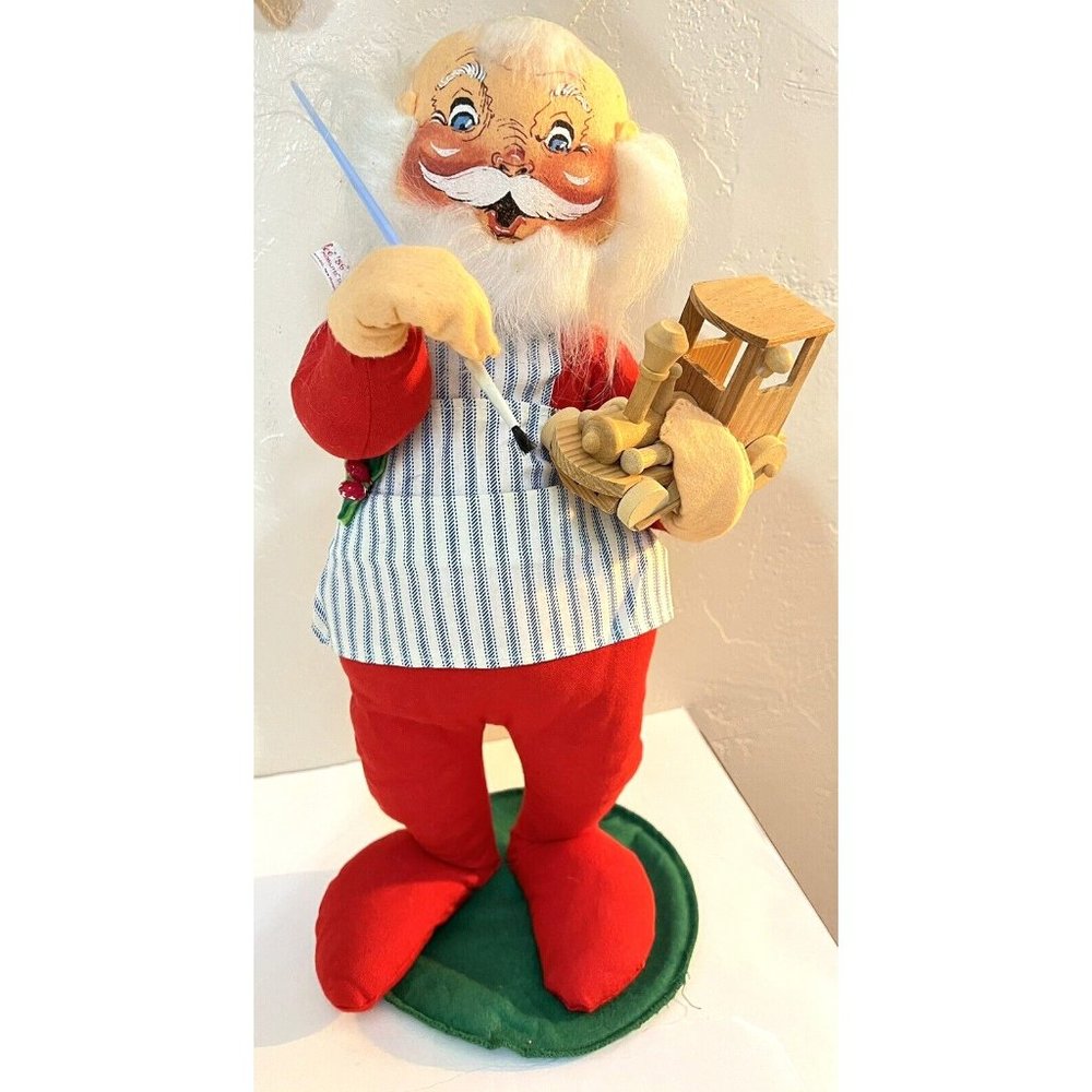 Annalee Santa Doll 1981 With Wooden Train Paint Brush Has Tag Perfect Shape 18”